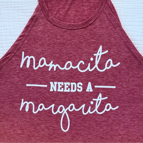 Mamacita Needs a Margarita burgundy red heather high neck tank top size XL - Picture 3 of 9